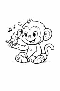 tegning af abe og fugl bliver venner – friendly cartoon