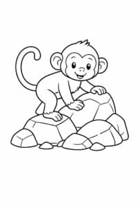 tegning af abe klatrer på sten – simple line art