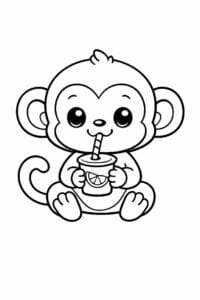 tegning af abe drikker juice med sugerør – cute cartoon