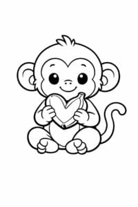 tegning af abe holder hjertelignende banan – cute cartoon