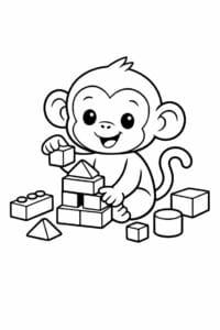 tegning af abe leger med byggeklodser – simple cartoon