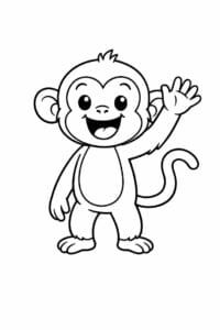 tegning af glad abe vinker hej – simple line art