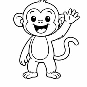 tegning af glad abe vinker hej - simple line art
