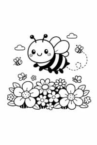 tegning af sød bi flyver over blomster – cute cartoon