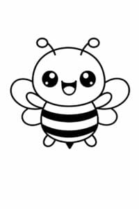 tegning af bi med stort smil og runde øjne – kawaii