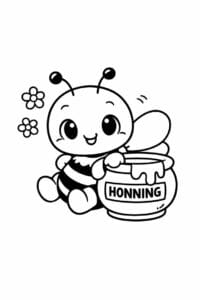 tegning af bi med honningkrukke – cute cartoon