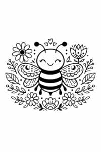 tegning af bi i boho blomsterstil – boho illustration