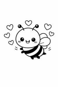 tegning af bi med hjerter omkring sig – cute kawaii