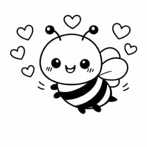 tegning af bi med hjerter omkring sig - cute kawaii