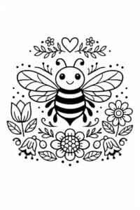 tegning af bi og blomster i folk art – folk art