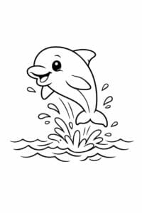 tegning af glad delfin hopper op af havet – cute cartoon