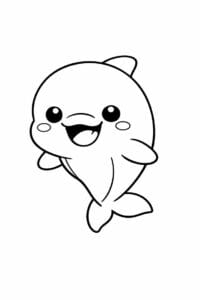 tegning af sød baby delfin med stort smil – kawaii
