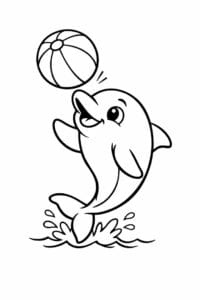 tegning af delfin leger med en strandbold – playful cartoon