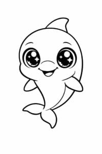 tegning af delfin med store glitrende øjne – big eyes cartoon