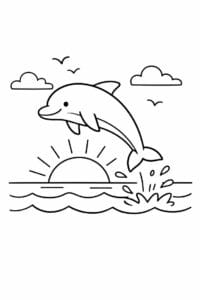 tegning af delfin hopper ved solnedgang – pastel aesthetic