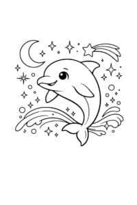 tegning af delfin med magisk glød – dreamy fantasy