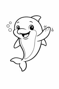 tegning af glad delfin vinker hej – simple cartoon