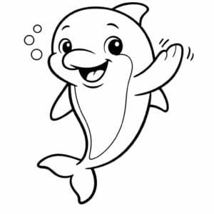 tegning af glad delfin vinker hej - simple cartoon