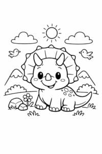 tegning af venlig triceratops i naturen – cute cartoon tegning af venlig triceratops i naturen – cute cartoon