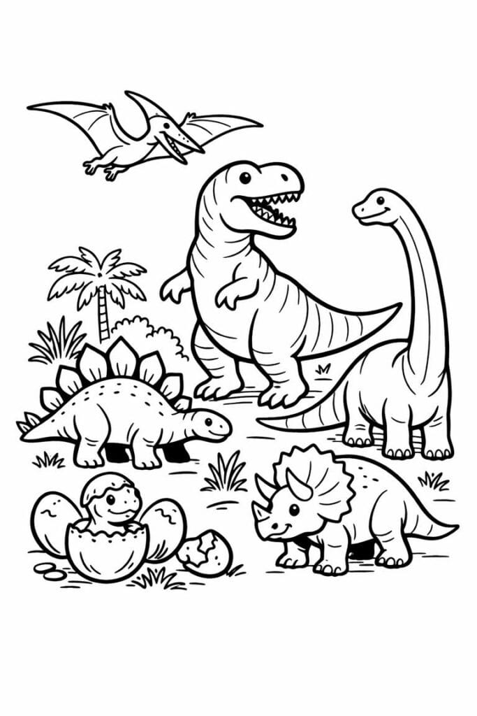 Tegninger af Dinosaurer til print & farvelægning » DoodleDrop