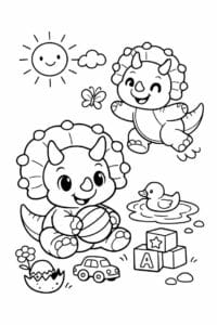 tegning af baby triceratops leger – cute cartoon tegning af baby triceratops leger – cute cartoon