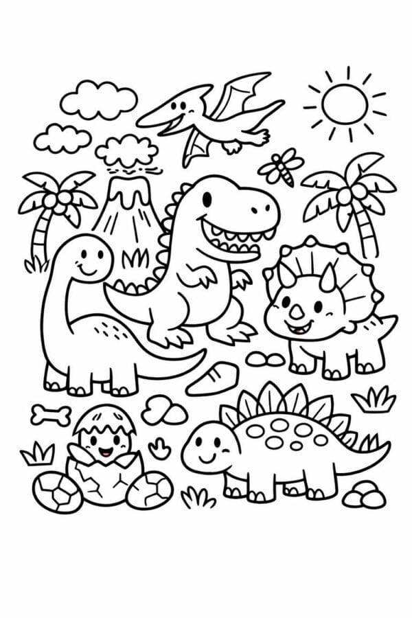 Tegninger af Dinosaurer til print & farvelægning » DoodleDrop