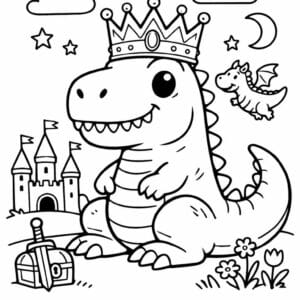 tegning af dinosaur med krone - fairy tale