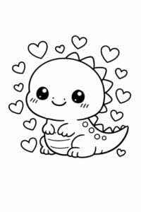 tegning af dinosaur med hjerter omkring sig – cute kawaii tegning af dinosaur med hjerter omkring sig – cute kawaii