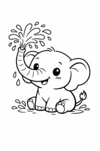 tegning af sød elefant sprøjter vand – cute cartoon
