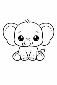 tegning af baby elefant med store ører – kawaii
