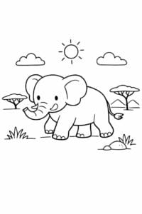 tegning af elefant går på savannen – soft pastel
