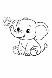 tegning af elefant og sommerfugl – gentle cartoon