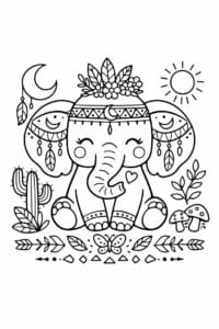 tegning af elefant i boho naturstil – boho illustration