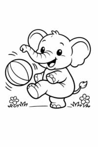 tegning af elefant leger med bold – playful cartoon