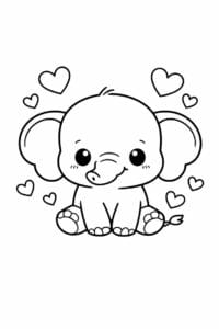 tegning af elefant med hjerter omkring sig – cute kawaii