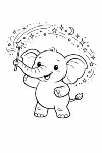 tegning af elefant med tryllestøv – whimsical fantasy