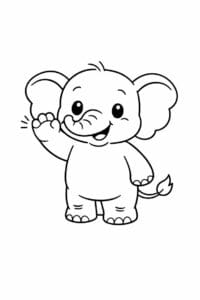 tegning af glad elefant vinker hej – simple cartoon