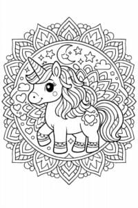 tegning af enhjørning i mandala mønster – mandala coloring