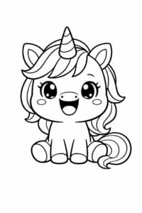 tegning af chibi enhjørning med stort smil – chibi