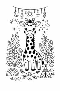 tegning af giraf i boho naturstil – boho illustration
