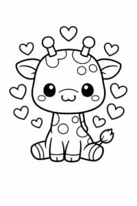 tegning af giraf med hjerter omkring sig – cute kawaii