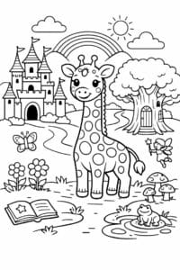 tegning af giraf i eventyrland – storybook style