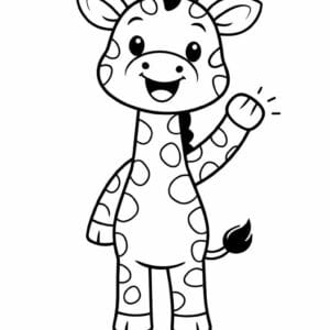 tegning af glad giraf vinker hej - simple cartoon