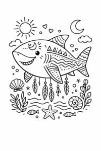 tegning af haj i boho havstil – boho illustration