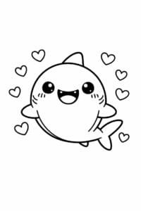 tegning af haj med hjerter omkring sig – cute kawaii