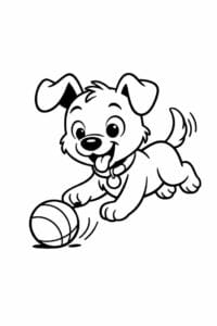 tegning af hund leger med bold – playful cartoon