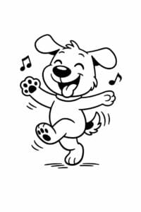 tegning af hund danser glad – playful cartoon