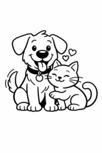 tegning af hund og kat bliver venner – friendly cartoon