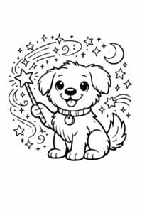 tegning af hund med tryllestøv – whimsical fantasy