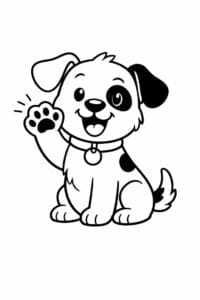 tegning af glad hund vinker hej – simple cartoon
